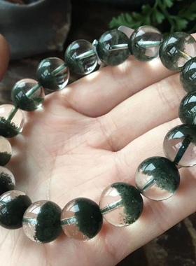 天然绿幽灵水晶手链男女单珠子巴西聚宝盆招财手串男绿色水晶佛珠