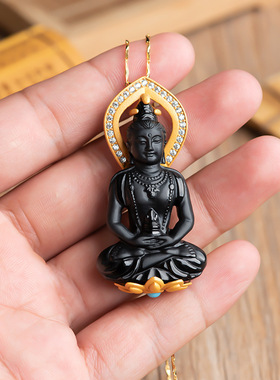 天然墨翠a货佛牌时尚风玉石吊坠