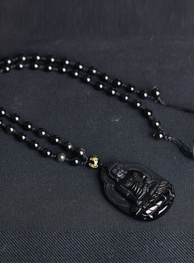 天然黑曜石药师佛项链挂件男女观音菩萨吊坠大日如来挂坠平安护身