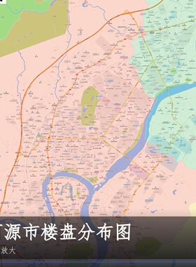 河源市楼盘分布图 现代简约装饰画 办公室挂画 定制地图挂图