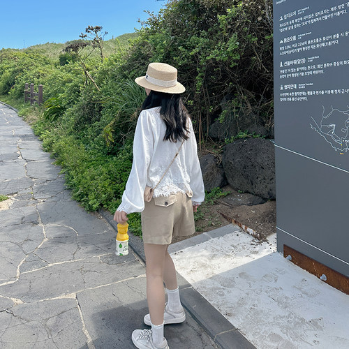 金苏一 卡其色天丝亚麻休闲短裤女2026夏季韩版中腰显瘦a字阔腿裤 - 图3