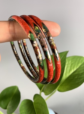 七十年代全新带原装包装铜胎雕漆和景泰蓝双工艺手镯老景泰蓝手镯