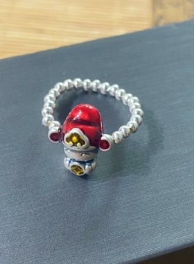 小财神戒指 999足银戒指 财爷爷手作 珐琅彩红色显白个性小众银戒