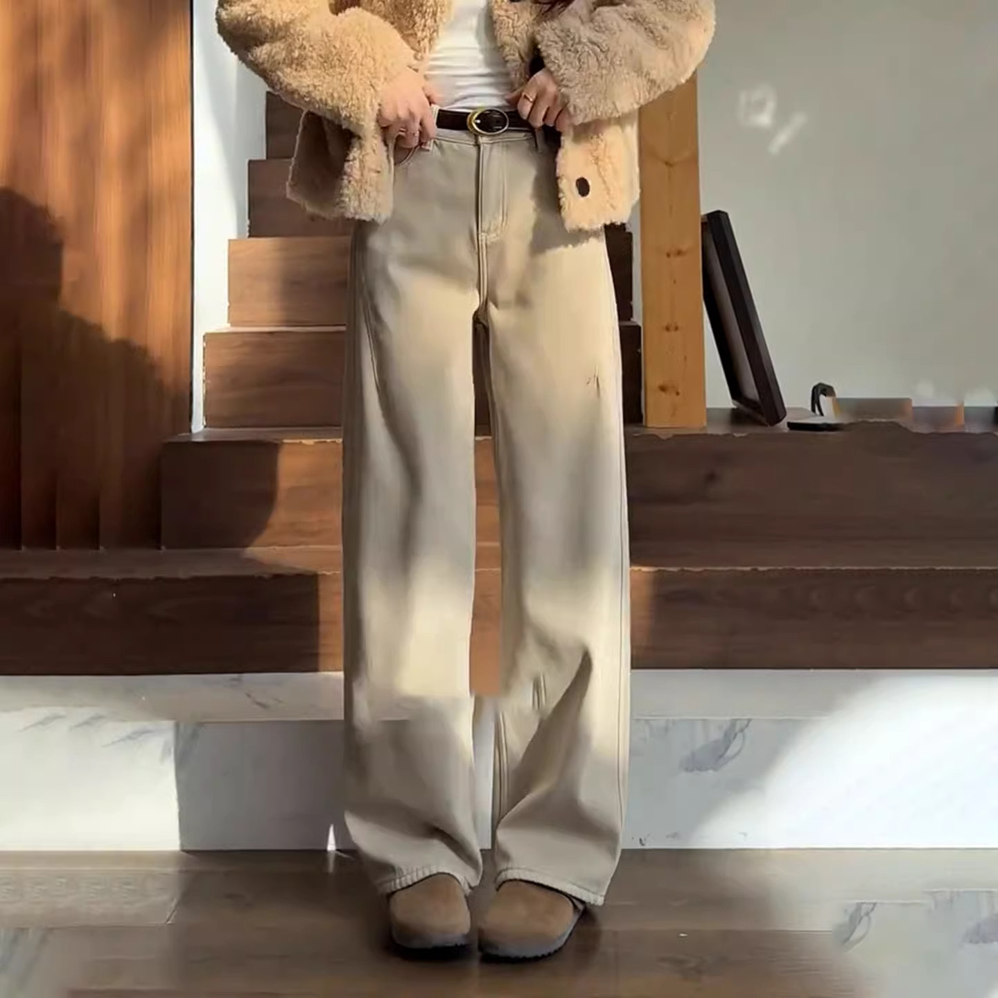 奶茶灰加绒加厚阔腿牛仔裤女冬季2025新款今年流行爆款窄版弯刀裤,淘宝优惠券,粉丝福利购,淘宝优惠卷