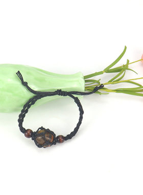 TikTok直播手工编织黑色绳石头网兜手链手环可调节伸缩网兜B60