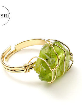 天然石戒指 活口戒圈 原石紫水晶白水晶不定型石仔手工绕丝 跨境