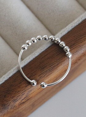 S925纯银小圆珠开口转运戒指女