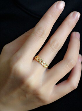 925纯银复古镂空铜钱女士戒指
