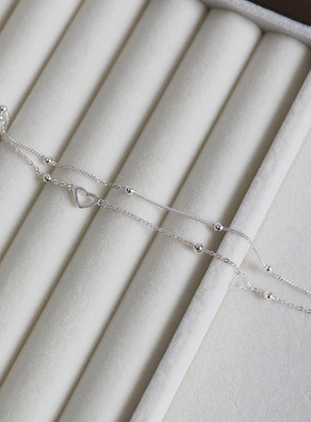 S925纯银双层爱心森系手链女