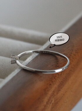 925银闭口锆石闭口戒指简约镶钻戒指女小众设计单钻指环轻奢风女