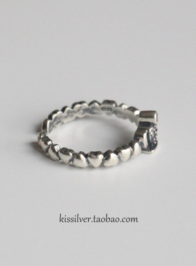 微镶泰银皇冠爱心指环复古风