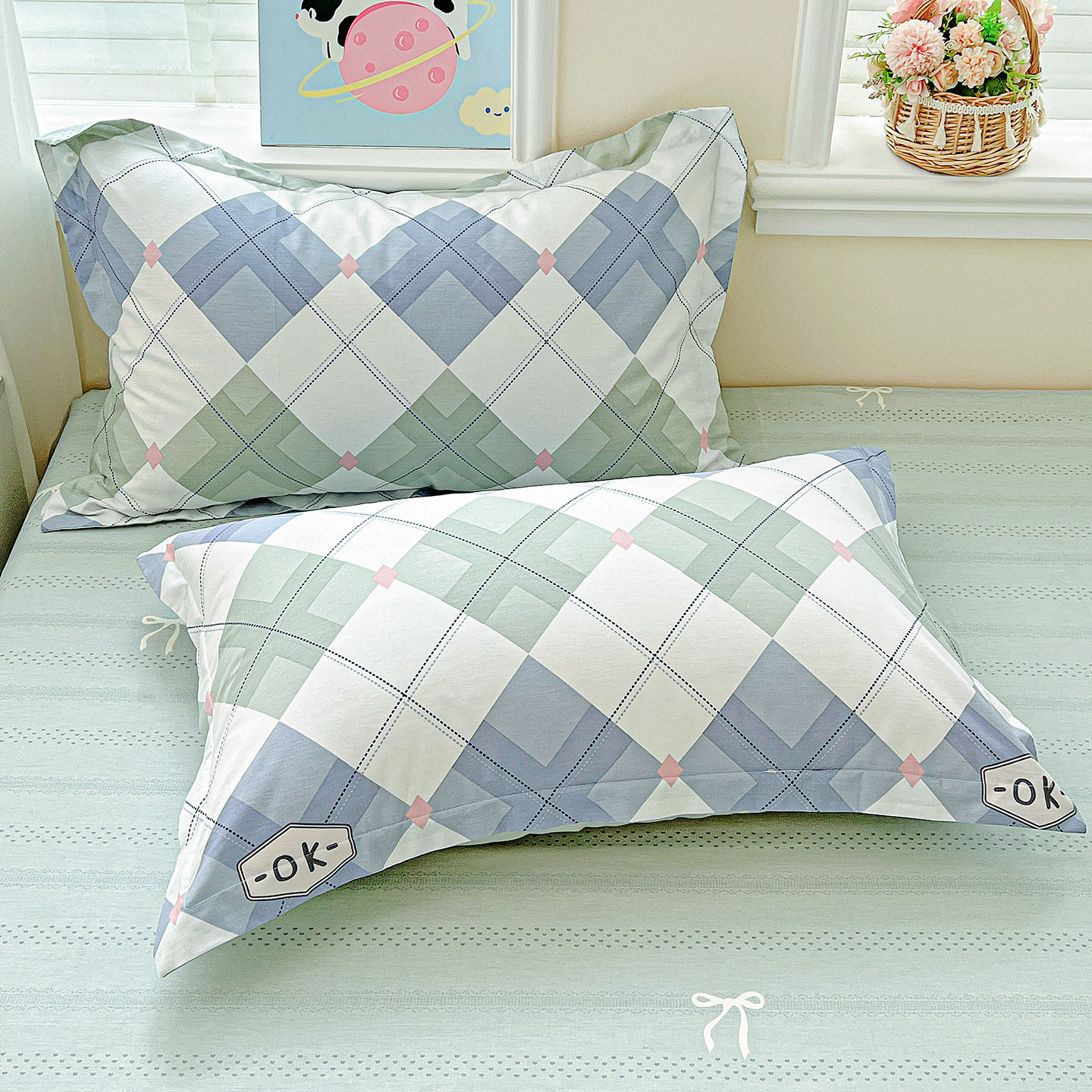 100%纯棉斜纹枕套一对装48*74cm全棉枕芯套单人学生枕头套特价