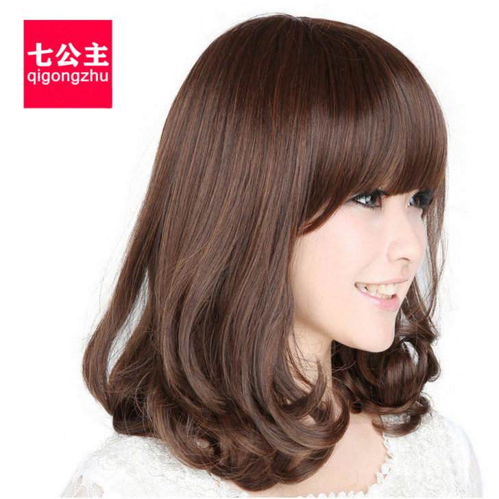 流行发型女梨花头假发中长款大头皮烫短发造型全头斜刘海可爱