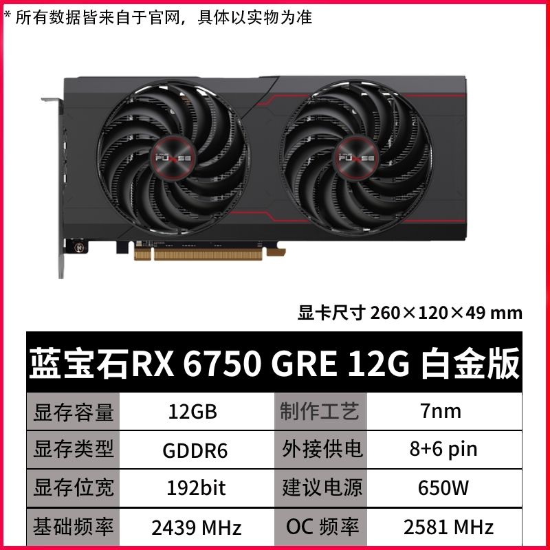 蓝宝石RX6750 GRE 12G 白金版/极地版/海外版极光版电脑游戏显卡 - 图1