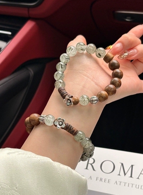 新中式天然绿发晶沉香手串女款