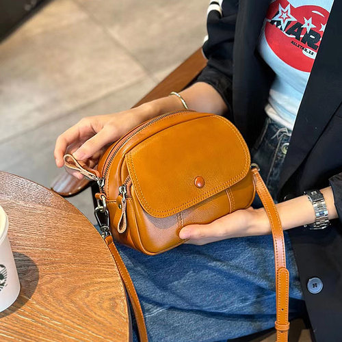 2025HD头层牛皮时尚百搭女包斜跨馒头包高级感女士单肩小挎洋气包 - 图0