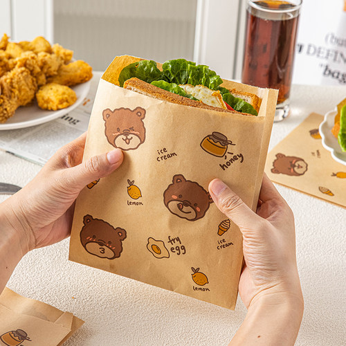 三明治包装纸袋手抓饼汉堡面包免折叠食品级打包早餐煎肉夹馍防油 - 图2
