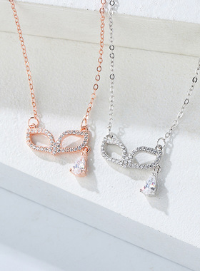 s925纯银眼镜面具项链女生镶嵌锆