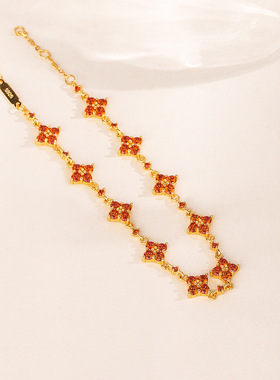 s925纯银石榴红锆石四叶草手链女