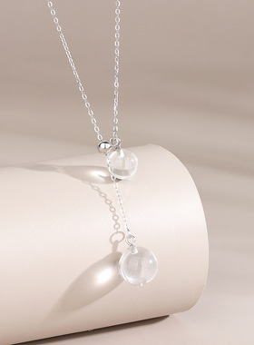 925纯银冰透白水晶项链女冷淡风i