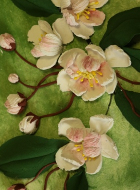 垂丝海棠浮雕画纯手工制作装饰画家居摆件工艺画