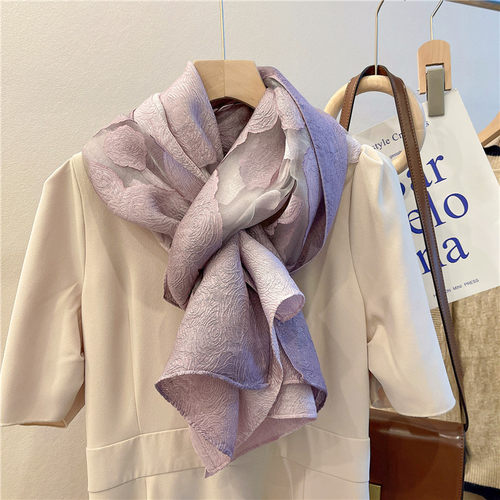 立体感剪花工艺围巾女春秋季韩版欧根纱玫瑰长款丝巾纱巾披肩两用 - 图2