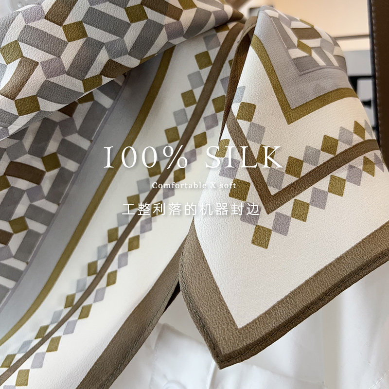 Healing fog simple European style crepe de chine silk scarf