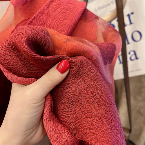 立体感剪花工艺围巾女春秋季韩版欧根纱玫瑰长款丝巾纱巾披肩两用 - 图3