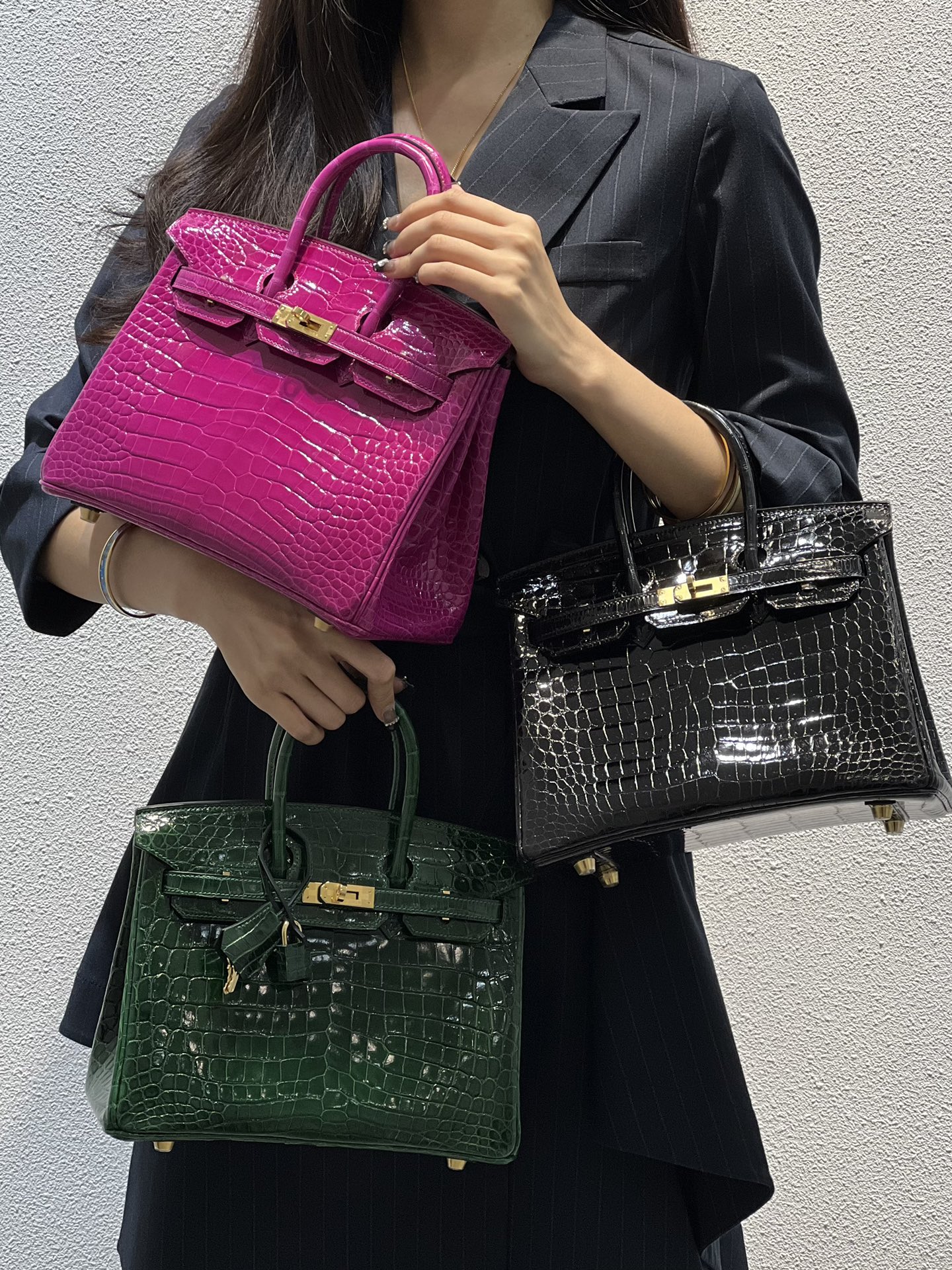 铂金birkin25黑色雾面美洲鳄鱼全手缝金扣 - 图1