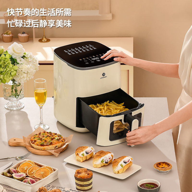 利仁可视空气炸锅家用智能5l烤箱 LIVEN利仁空气炸锅