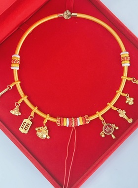 手工编绳金锁项圈宝宝周岁挂绳