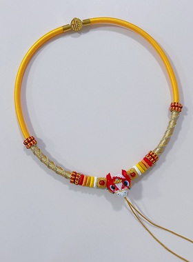 马宝宝项圈金锁纯手工编织挂绳