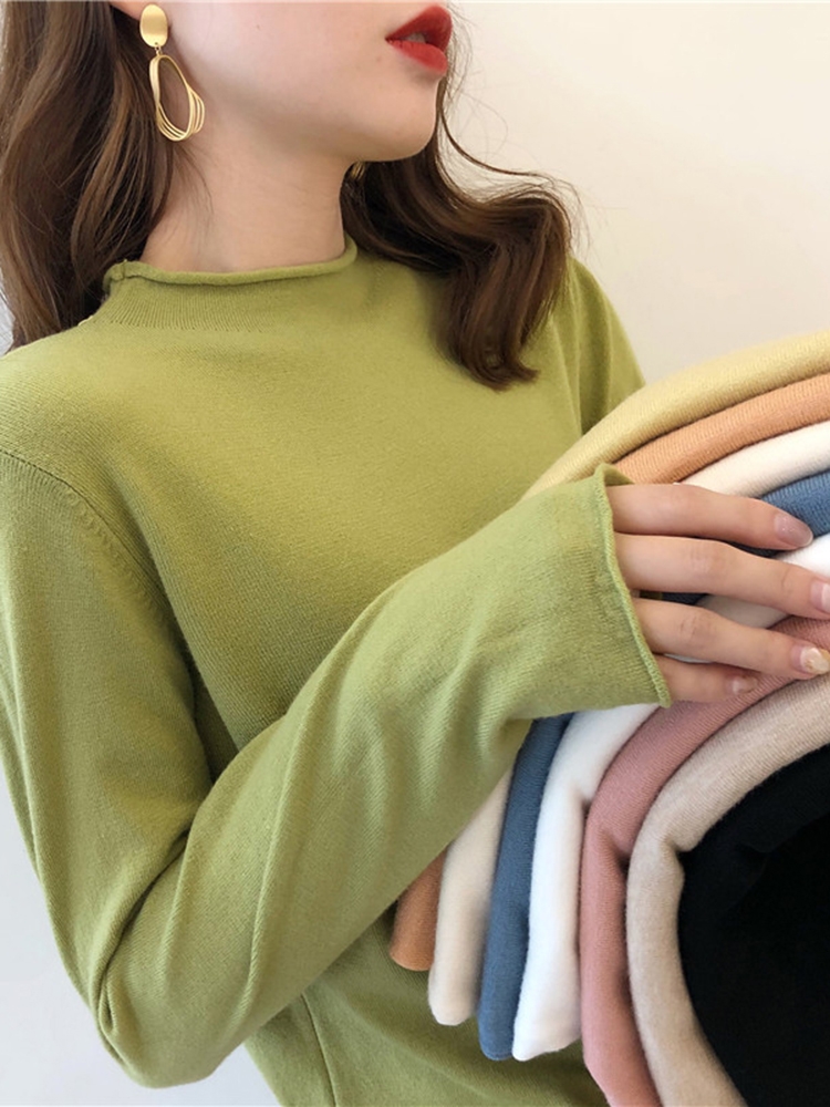 旎丝澜旗舰店新款秋冬季牛油果绿毛衣女薄款时尚宽松外穿套头针织衫打底衫0