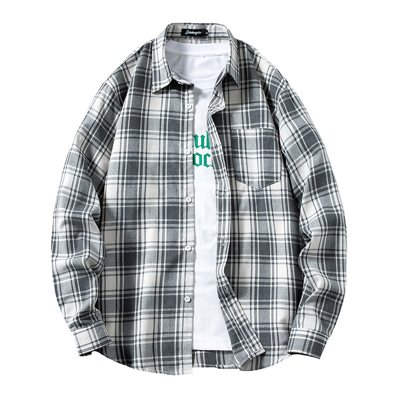 春秋季新款潮流格子衬衫男港风休闲百搭长袖外套中青年男装上衣服,淘宝优惠券,粉丝福利购,淘宝优惠卷