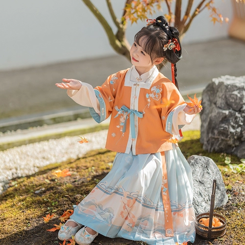 Детское весеннее ханьфу, шифоновое платье, комплект, костюм для девочек, китайский стиль