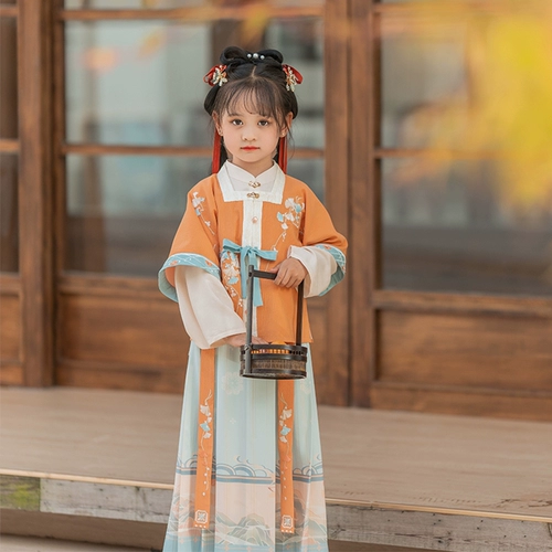 Детское весеннее ханьфу, шифоновое платье, комплект, костюм для девочек, китайский стиль