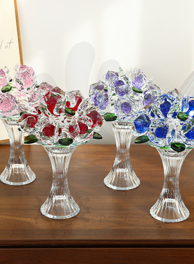 七夕情人节水晶玫瑰花送女朋友礼物桌面装饰品摆件高档礼品摆件