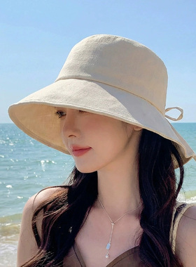 遮阳帽子女款可折叠防晒帽蝴蝶结