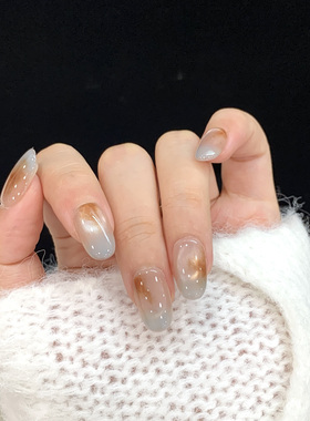 手工穿戴甲初秋海蓝焦糖晕染美甲