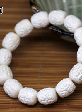 天然鹿角雕刻回纹桶珠手串原白色高密手链文玩珠串