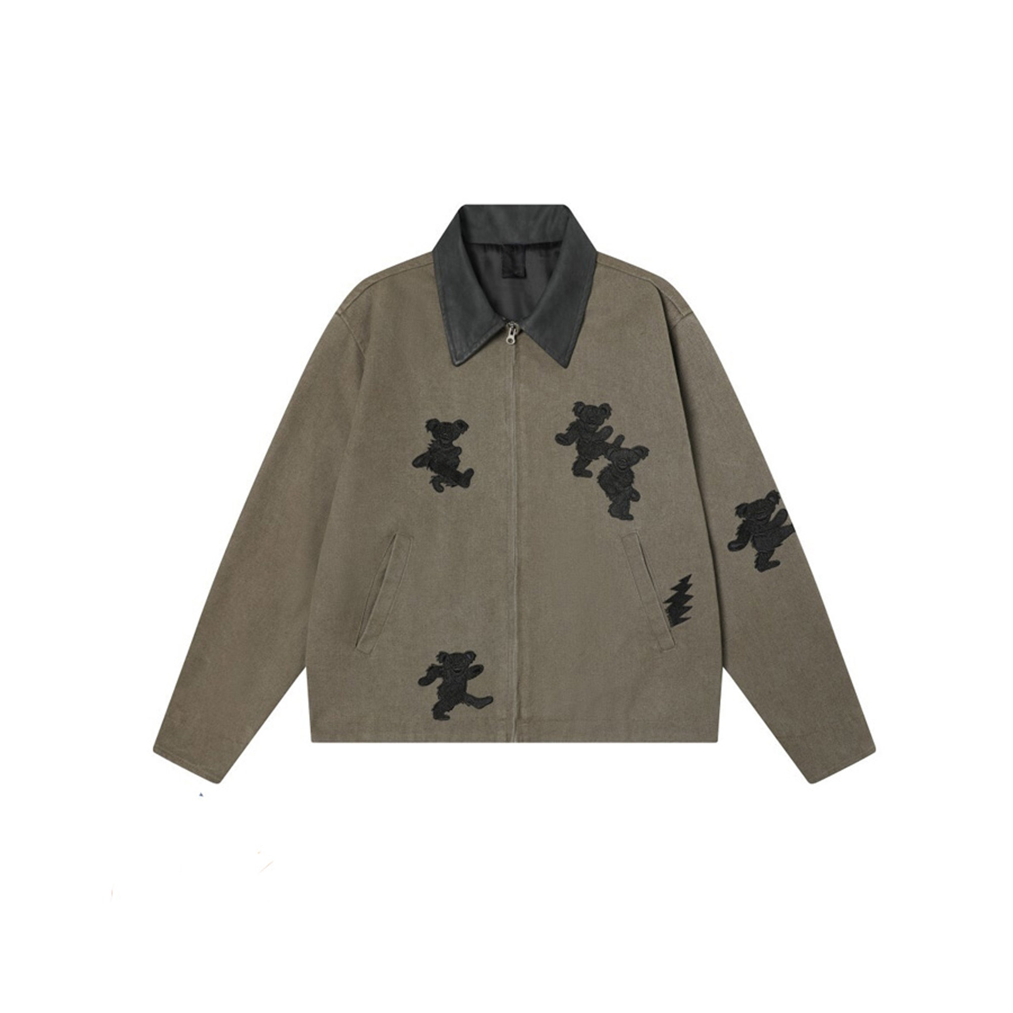 DUSK美式复古小熊刺绣翻领夹克女春秋季设计感宽松中性风休闲外套,淘宝优惠券,粉丝福利购,淘宝优惠卷