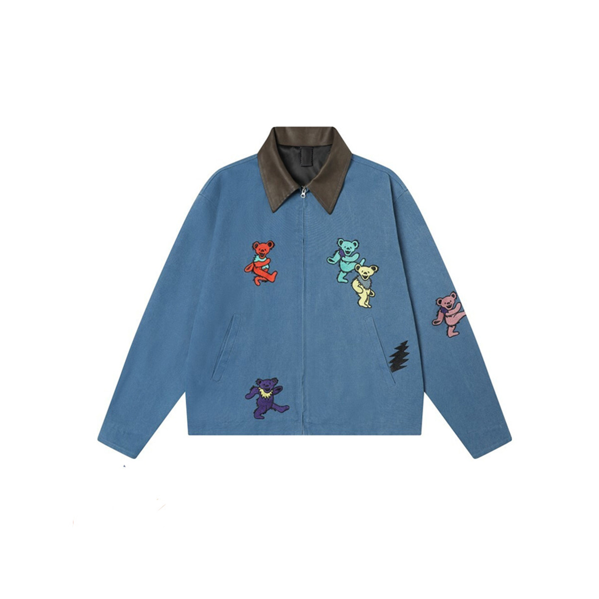 DUSK美式复古小熊刺绣翻领夹克女春秋季设计感宽松中性风休闲外套,淘宝优惠券,粉丝福利购,淘宝优惠卷