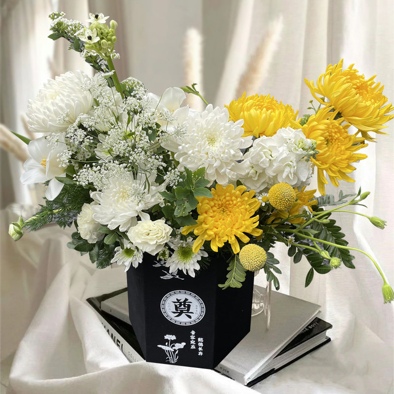 杭州同城鲜花店速递清明节扫墓上坟祭祀祭奠白菊黄菊花花束追悼会