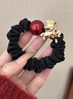马年本命年黑红撞色金马尾发圈