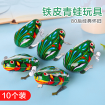 Child Upper Chain Clockwork Iron Sheet Frog 80 rear nostalgic upper chord small frog Frog Jump Frog Bounce Baby Toy