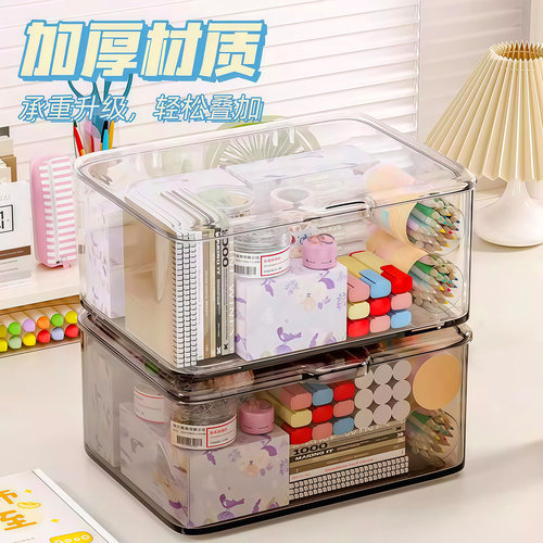 桌面亚克力透明收纳盒翻盖式桌面化妆品防尘收纳盒零食杂物整理盒 - 图3