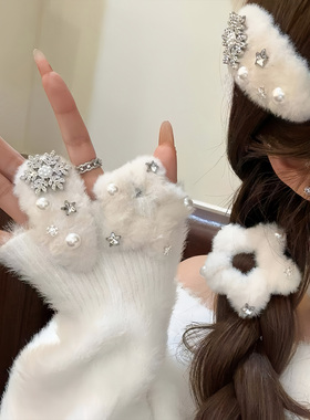 秋冬毛绒雪花星星发夹侧边氛围夹