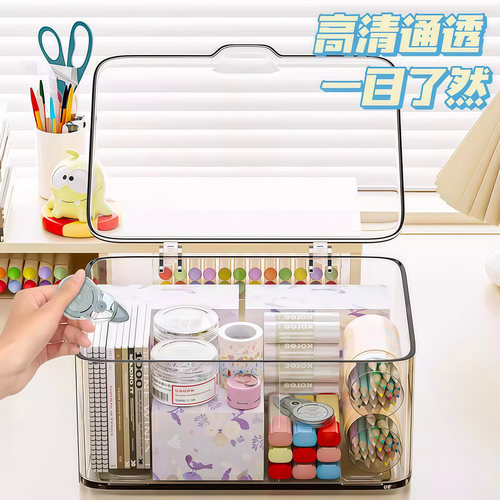 桌面亚克力透明收纳盒翻盖式桌面化妆品防尘收纳盒零食杂物整理盒 - 图2