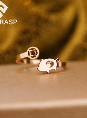 可爱生肖猪猪戒指钛钢龙年不掉色