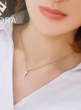 巨好看钛钢十字架项链高级感彩金